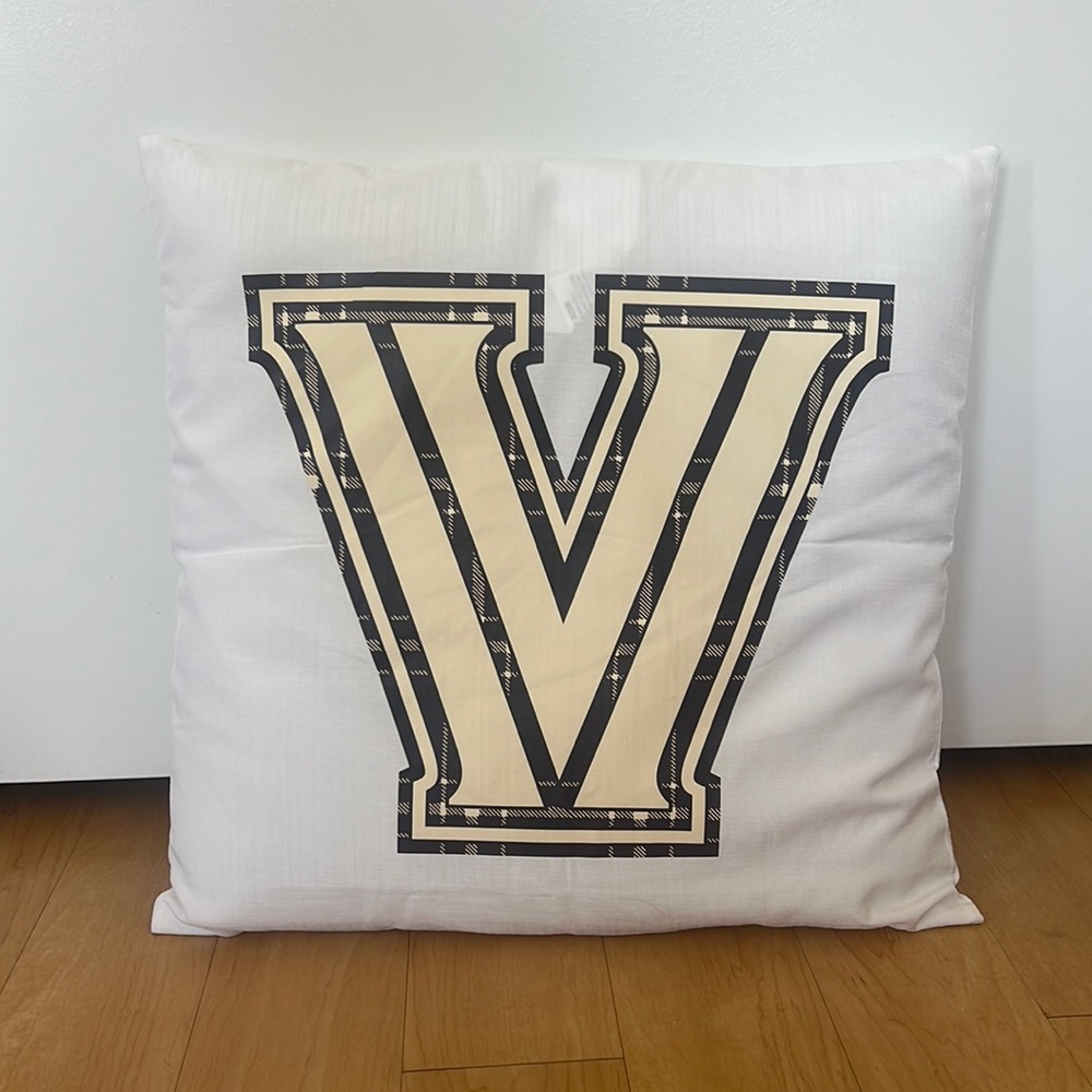 Villanova cream and navy plaid throw pillow
